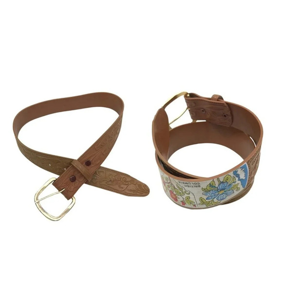 Vintage Plastic Faux Tooled Leather Flowers of  Western Canada Belt - Picture 1 of 5